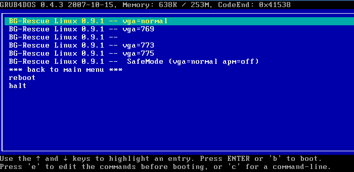 BG-Rescue Linux�̃��j���[