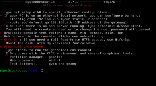 systemrescuecd-x86-3.7.1 �R���\�[����ʂ̃X�N���[���V���b�g